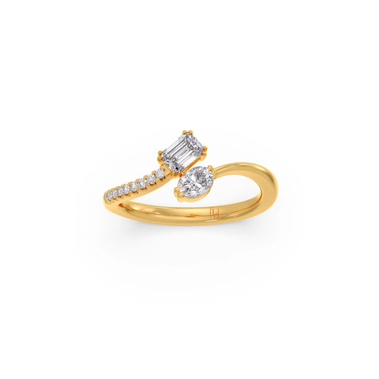 0.52ct Emerald,Oval & Round Shape Diamond Toi et Moi Ring - Yellow