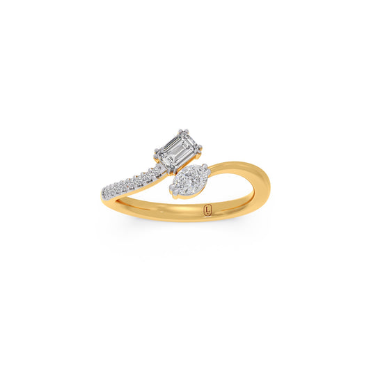 0.52ct Emerald,Oval & Round Shape Diamond Toi et Moi Ring - Yellow