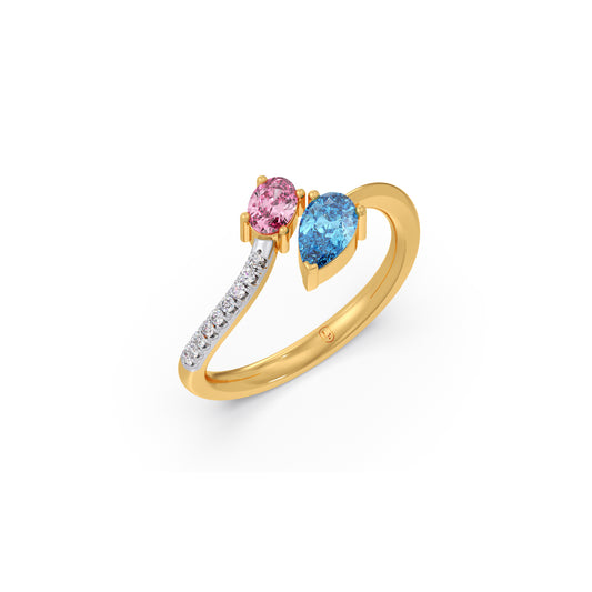 Gemstone Toi et Moi Ring with Pavé Diamonds - Yellow