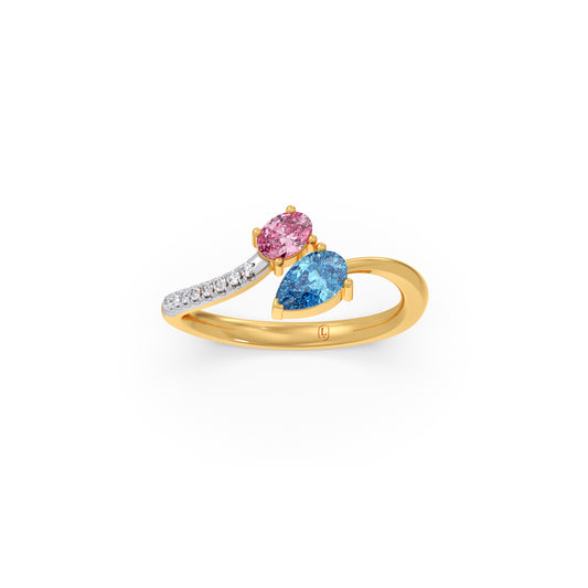 Gemstone Toi et Moi Ring with Pavé Diamonds - Yellow