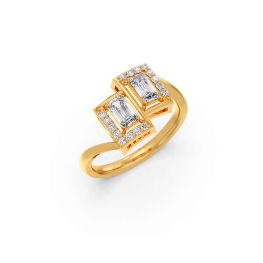 Emerald & Round Cut Diamond Toi et Moi Ring - Yellow