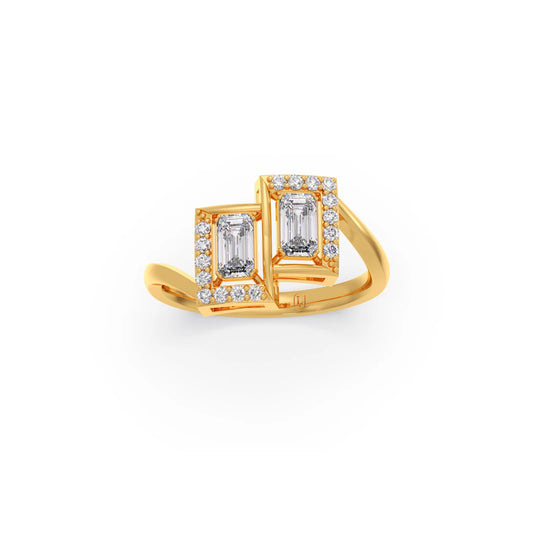 Emerald & Round Cut Diamond Toi et Moi Ring - Yellow