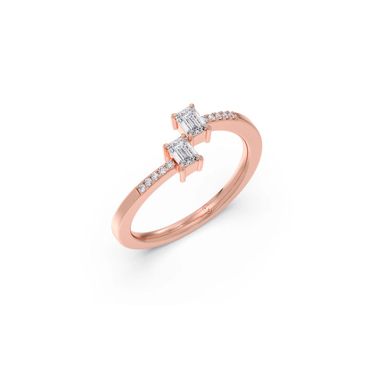 0.4ct Emerald & Round Toi et Moi Ring - Rose