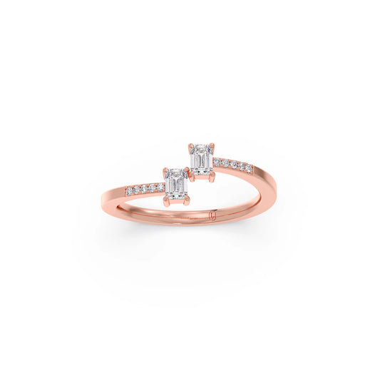 0.4ct Emerald & Round Toi et Moi Ring - Rose