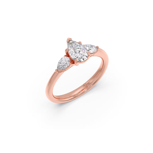 Modern Trio Pear Diamond Ring - Rose