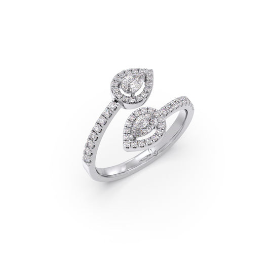 Twisted Lumina Round & Pear Diamond Ring - White