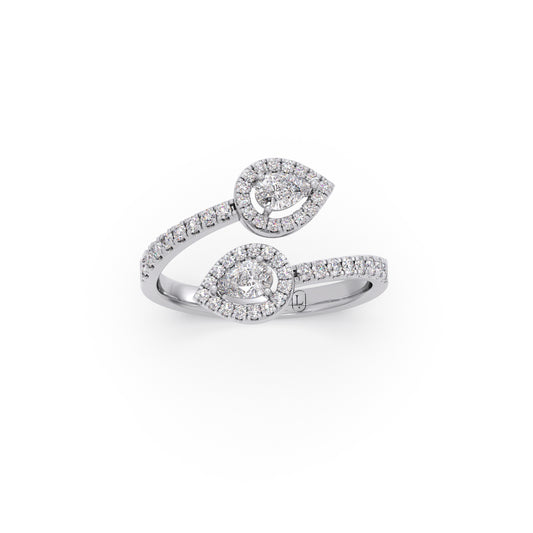 Twisted Lumina Round & Pear Diamond Ring - White