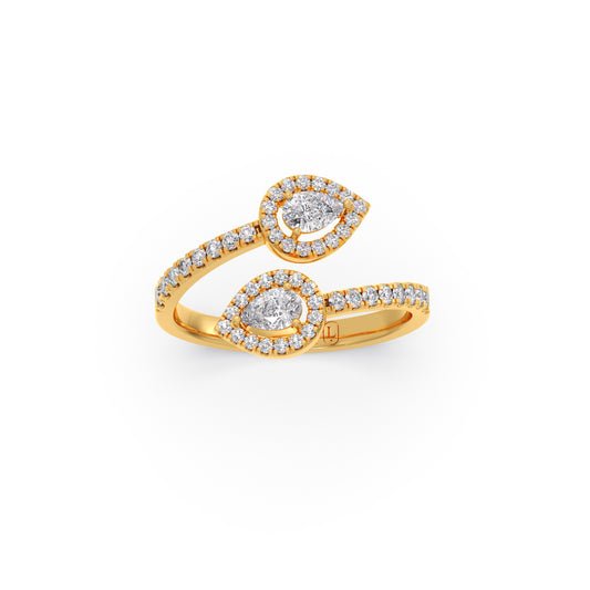 Twisted Lumina Round & Pear Diamond Ring - Yellow
