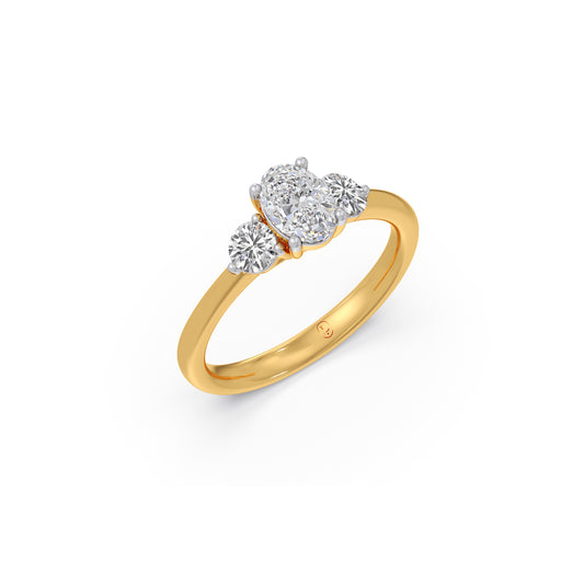Oval & Round Cut Diamond Ring - Yellow