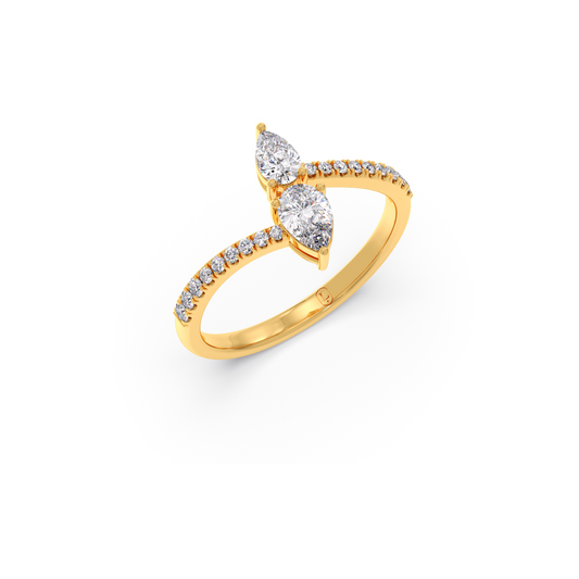Twin Flame Pear & Round Diamond Ring - Yellow