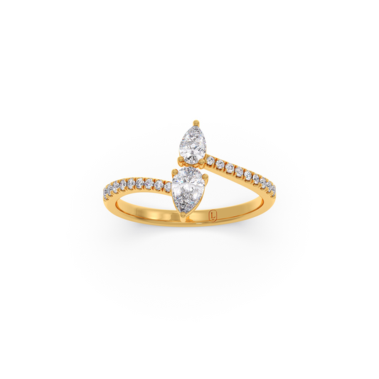 Twin Flame Pear & Round Diamond Ring - Yellow