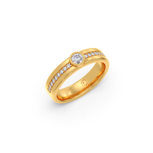 Round Diamond Bezel Brilliance Men's Band - Yellow