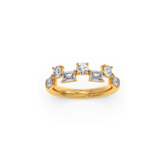 Emerald Cut Diamond Ring with Round Accents - Yellow