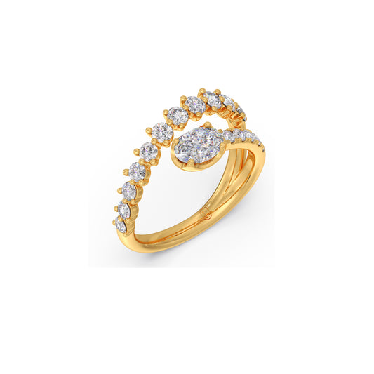 Bypass Oval Diamond Ring with Round Accents - Yellow