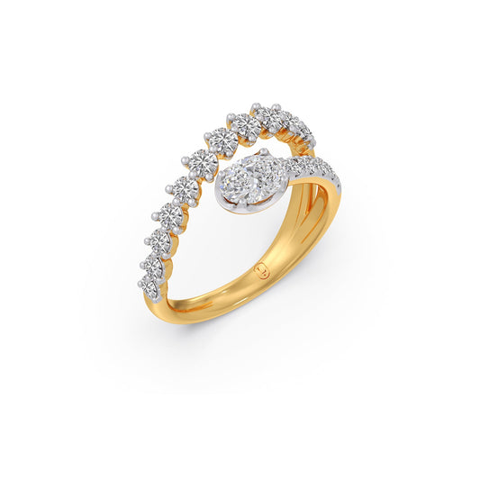 Bypass Oval Diamond Ring with Round Accents - Yellow