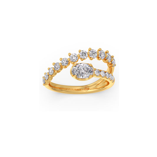 Bypass Oval Diamond Ring with Round Accents - Yellow