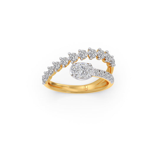Bypass Oval Diamond Ring with Round Accents - Yellow