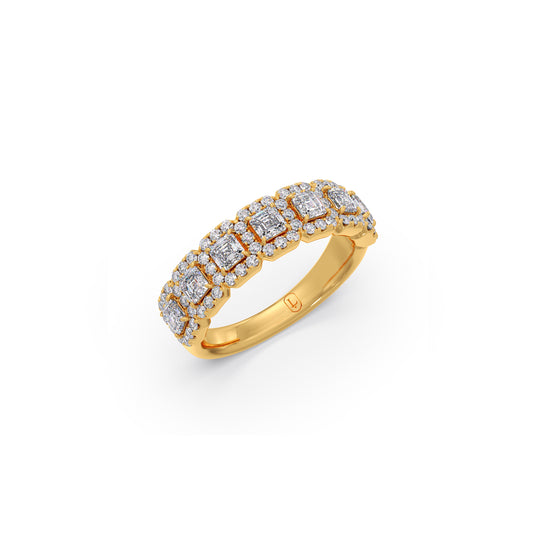 Asscher Diamond Ring with Round Halos - Yellow