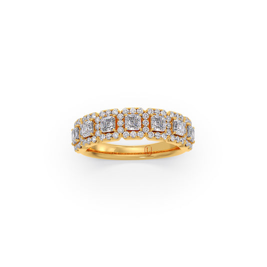 Asscher Diamond Ring with Round Halos - Yellow
