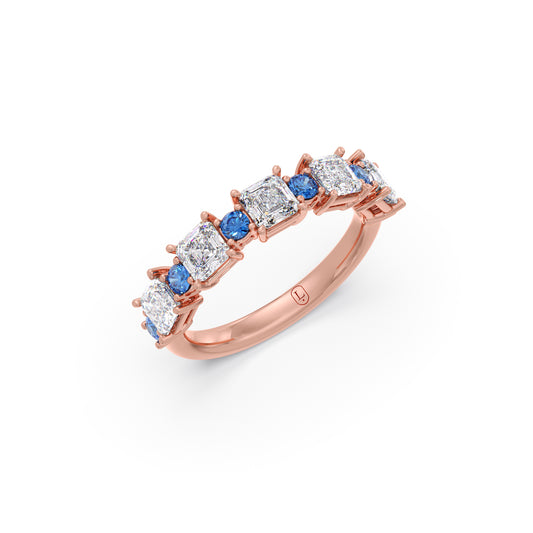 Asscher Cut Diamond & Blue Gemstone Ring - Rose