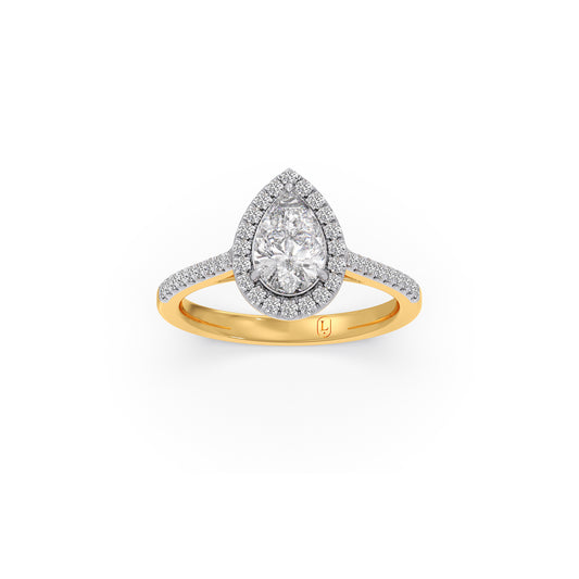 Pear Cut Diamond with Round Diamond Halo Ring - Yellow