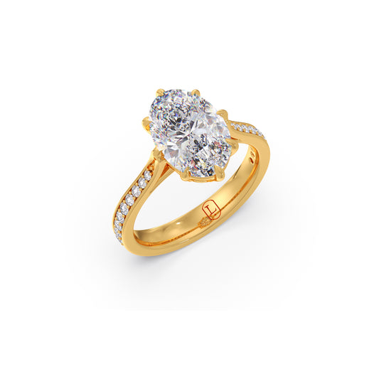 Oval Cut & Round Side Stone Diamond Ring - Yellow