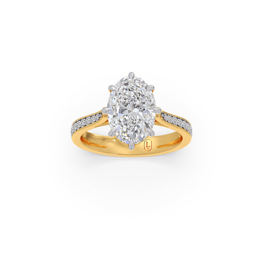 Oval Cut & Round Side Stone Diamond Ring - Yellow