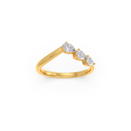 Pear Diamond Tri Chevron Ring - Yellow