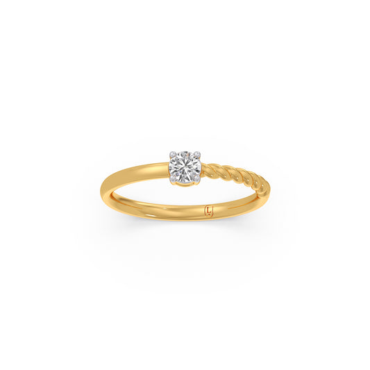 Round Solitaire Ring with Braided Detail - Yellow