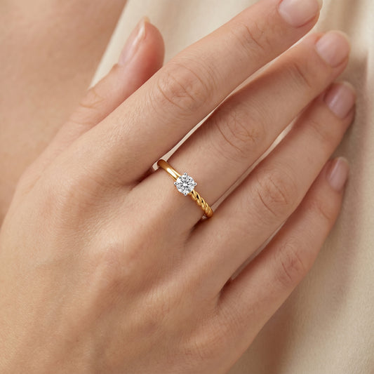 Round Solitaire Ring with Braided Detail - MH_AI
