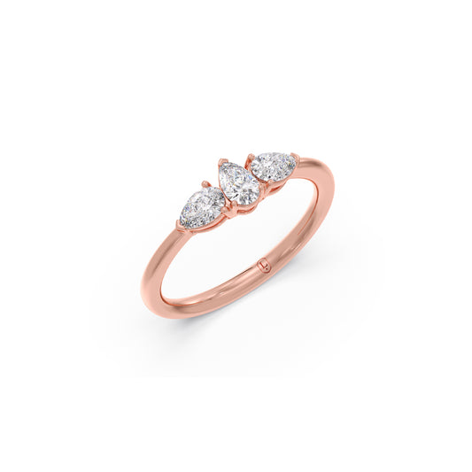 Pear Diamond Three-Stone Ring - Rose