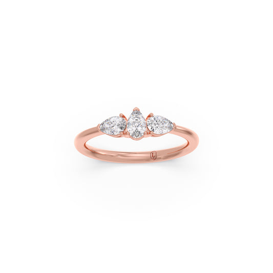Pear Diamond Three-Stone Ring - Rose