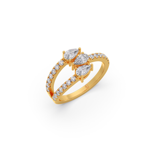 Split Band Pear Cluster Diamond Ring - Yellow