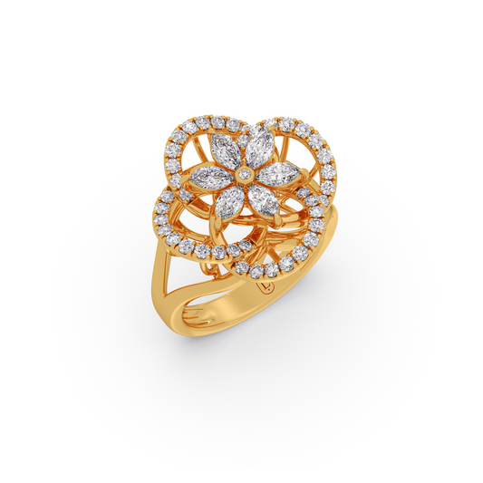 Marquise and Round Diamond Floral Ring - Yellow