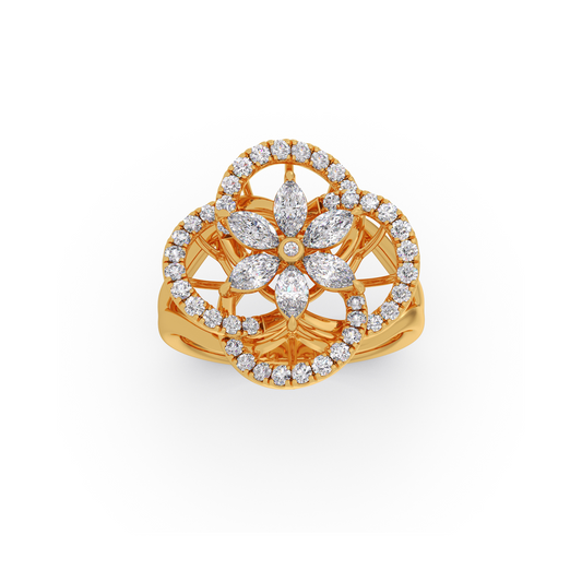 Marquise and Round Diamond Floral Ring - Yellow