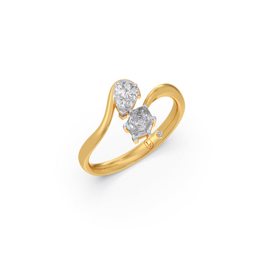 Hexa & Pear Diamond Toi et Moi Ring - Yellow
