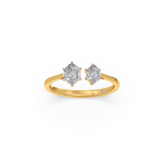 Hexa Two-Stone Solitaire Engagement Rings - Yellow