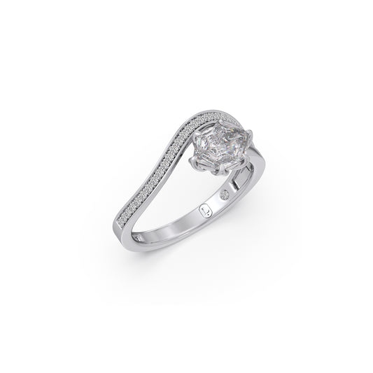 Hexa Sidestone Diamond Ring - White