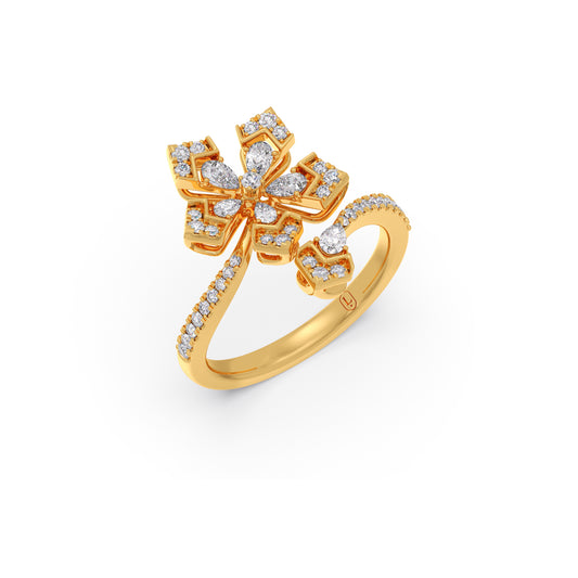 Petalic Pear & Round Diamond Ring - Yellow