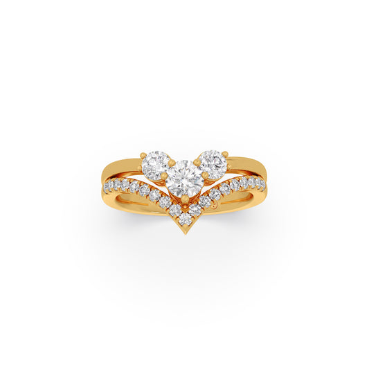 Crown Triple Solitaire Diamond Ring - Yellow