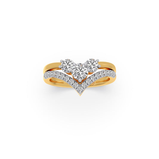 Crown Triple Solitaire Diamond Ring - Yellow