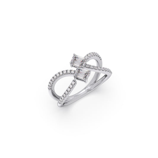 Intertwined Emerald Cut Solitaire Diamond Ring - White