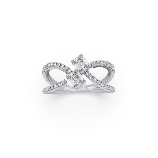 Intertwined Emerald Cut Solitaire Diamond Ring - White