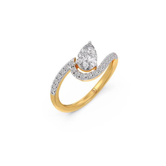 0.75 cts Pear Solitaire and Round Diamond Eternal Curve Ring - Yellow