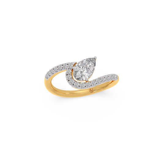 0.75 cts Pear Solitaire and Round Diamond Eternal Curve Ring - Yellow