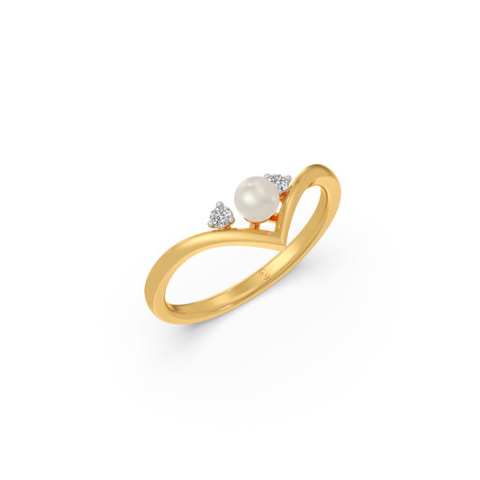 Chevron Pearl Diamond Ring - Yellow