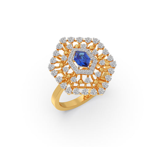 Gem Hexagon Halo Diamond Ring - Yellow