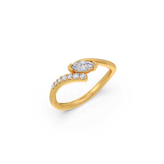 Elara Marquise Solitaire and Round Diamond Ring - Yellow
