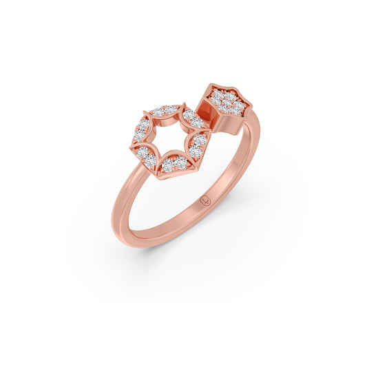 Dual Star Floral Diamond Ring - Rose