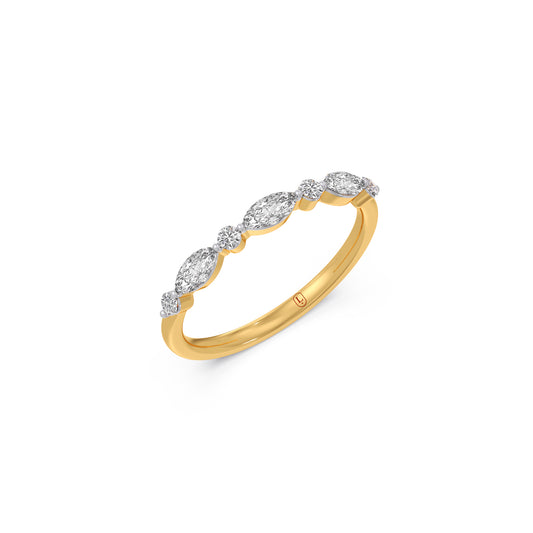 Marquise & Round Diamond Delicate Ring - Yellow